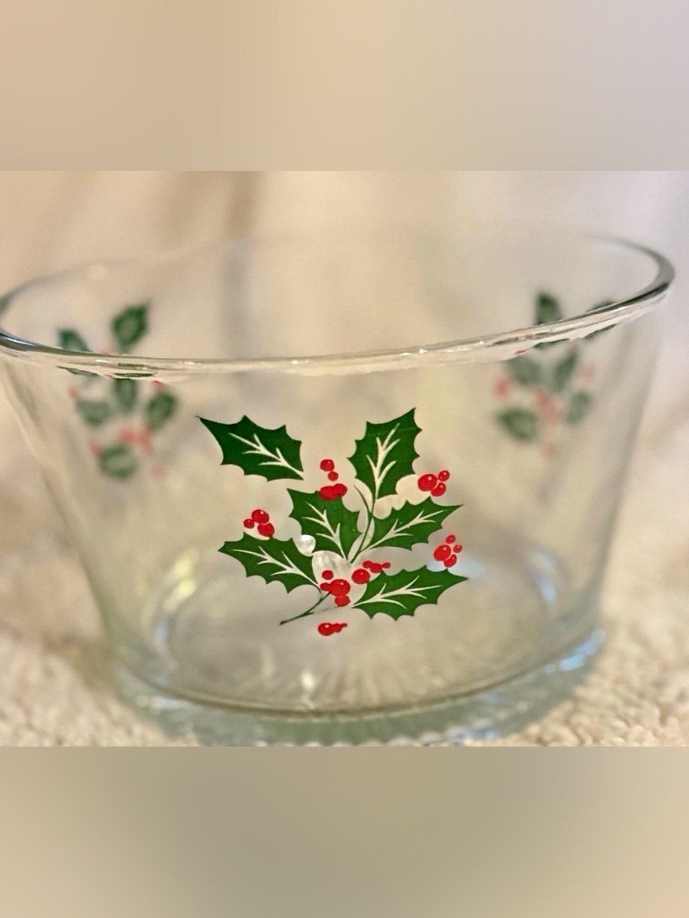 Vintage Indiana Glass Christmas Holly & Berries Ice Bucket Serving Bowl 7" USA